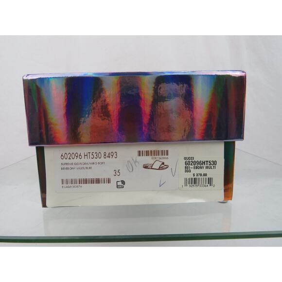 GUCCI 602096 GG SUPREME BLUM RED LEATHER CANVAS FLORAL SANDALS SLIDES 35 US 5 - Picture 12 of 12